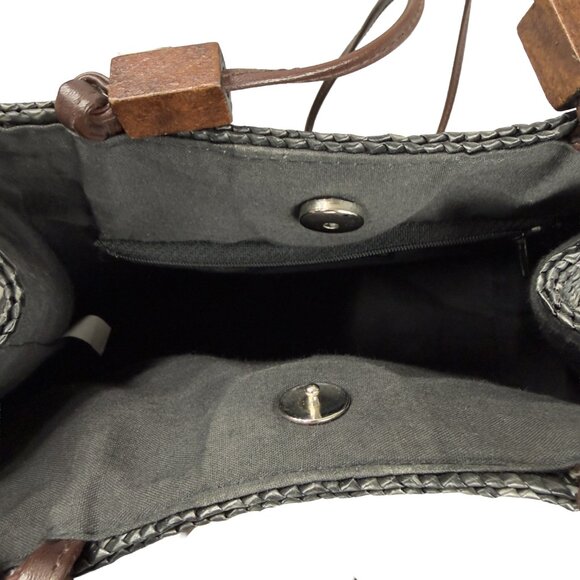 Charter Club Classics Woven Straw Shoulder Bag Black Wooden Bead Handles accents - Picture 7 of 10